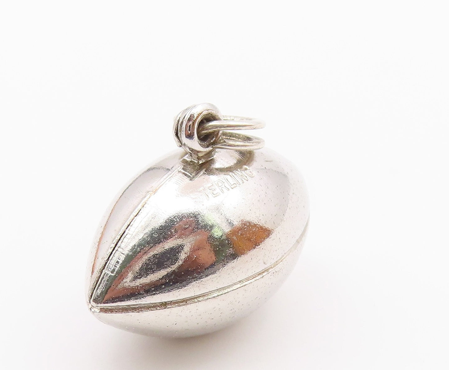 925 Sterling Silver  Vintage Shiny Hollow Football Motif Sport Pendant  PT6988