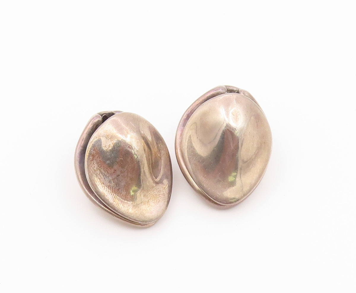 925 Sterling Silver Vintage Earrings Modernist Solid Dome Shape Clip On  EG14529
