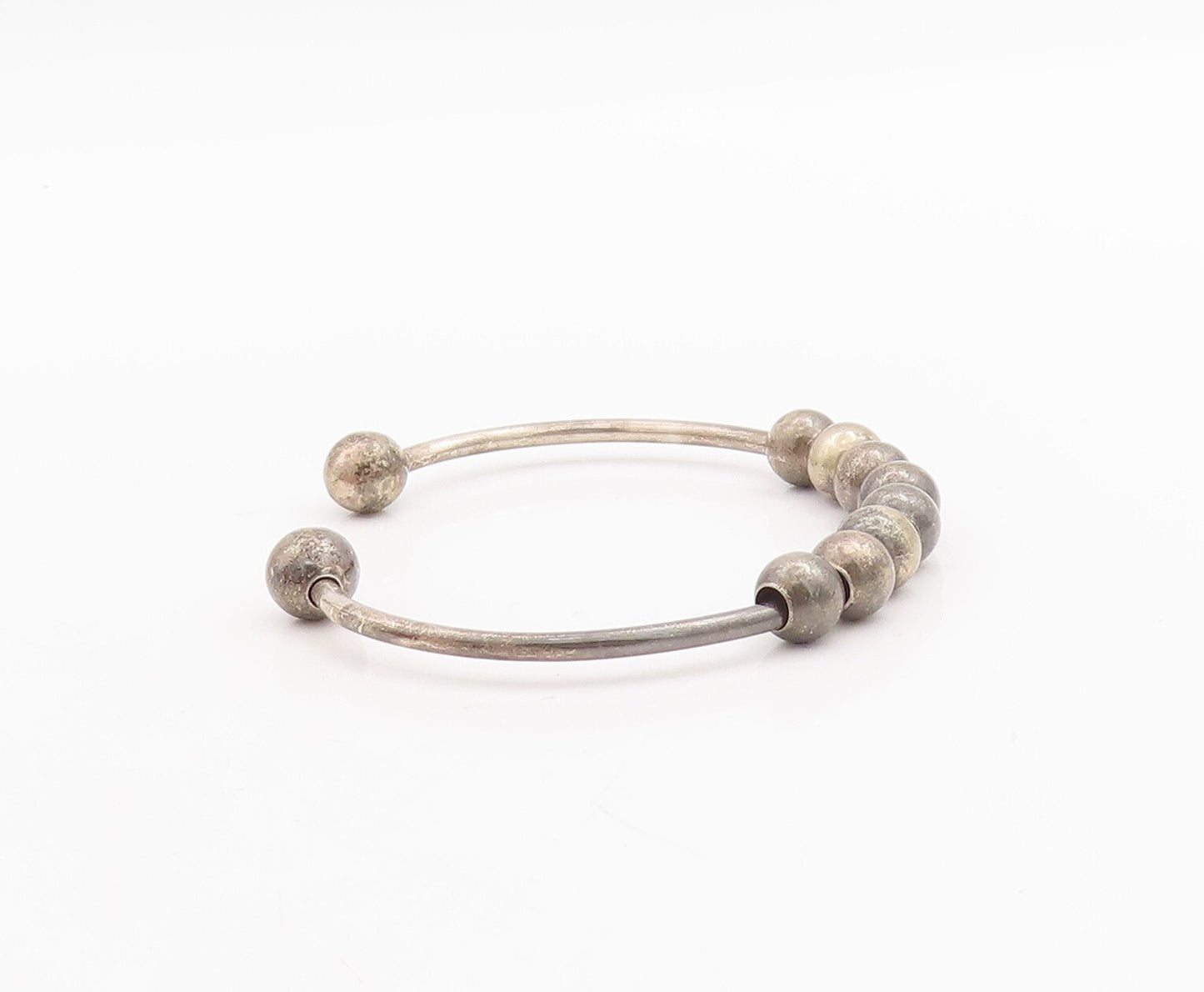 925 Sterling Silver Vintage Bracelet Minimalist Movable Beaded Cuff  BT10706