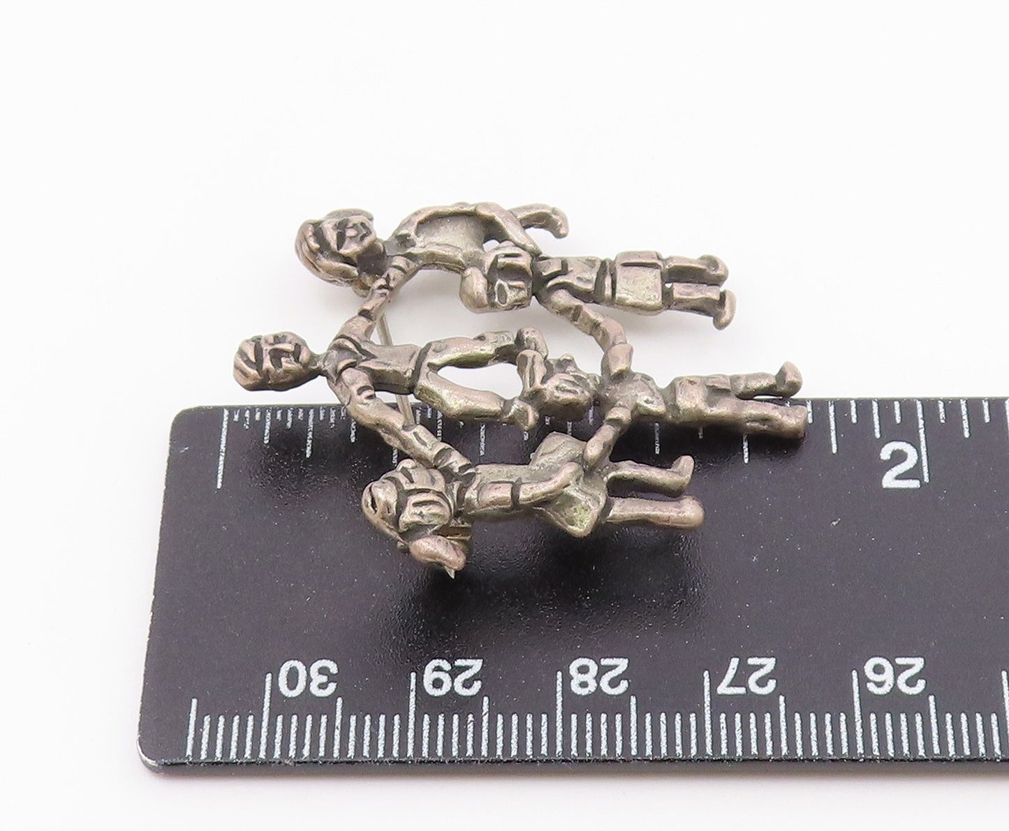 925 Sterling Silver  Vintage Children Holding Hands Chiseled Brooch Pin BP4986