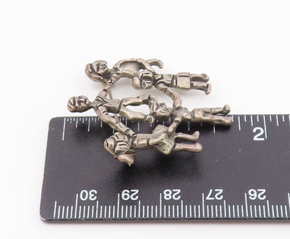 925 Sterling Silver  Vintage Children Holding Hands Chiseled Brooch Pin BP4986