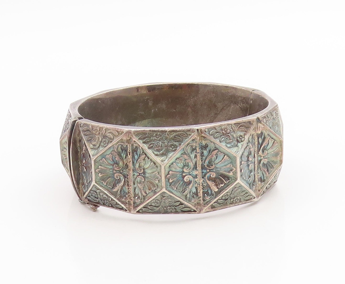 925 Sterling Silver Vintage Bracelet Antique Floral Geometric Bangle  BT12022