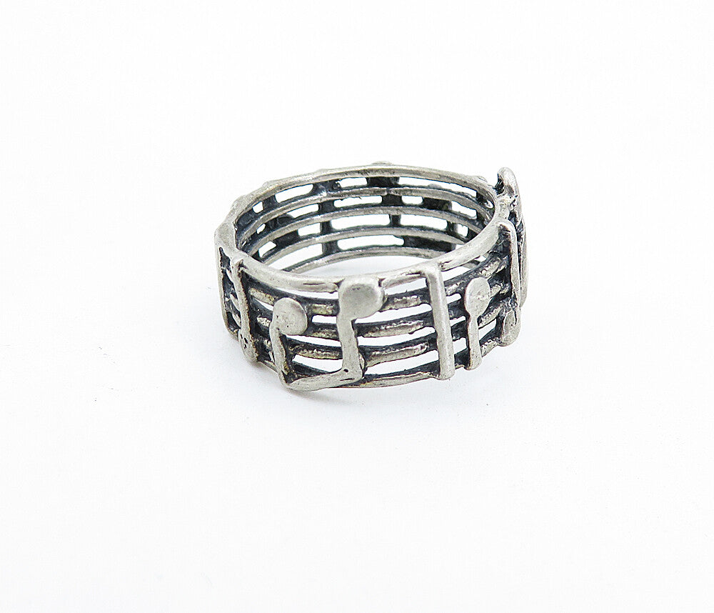 925 Sterling Silver Vintage Treble Clef Music Notes Band Ring Sz 5.5 RG6009