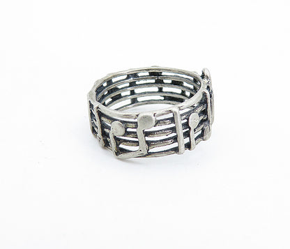 925 Sterling Silver Vintage Treble Clef Music Notes Band Ring Sz 5.5 RG6009