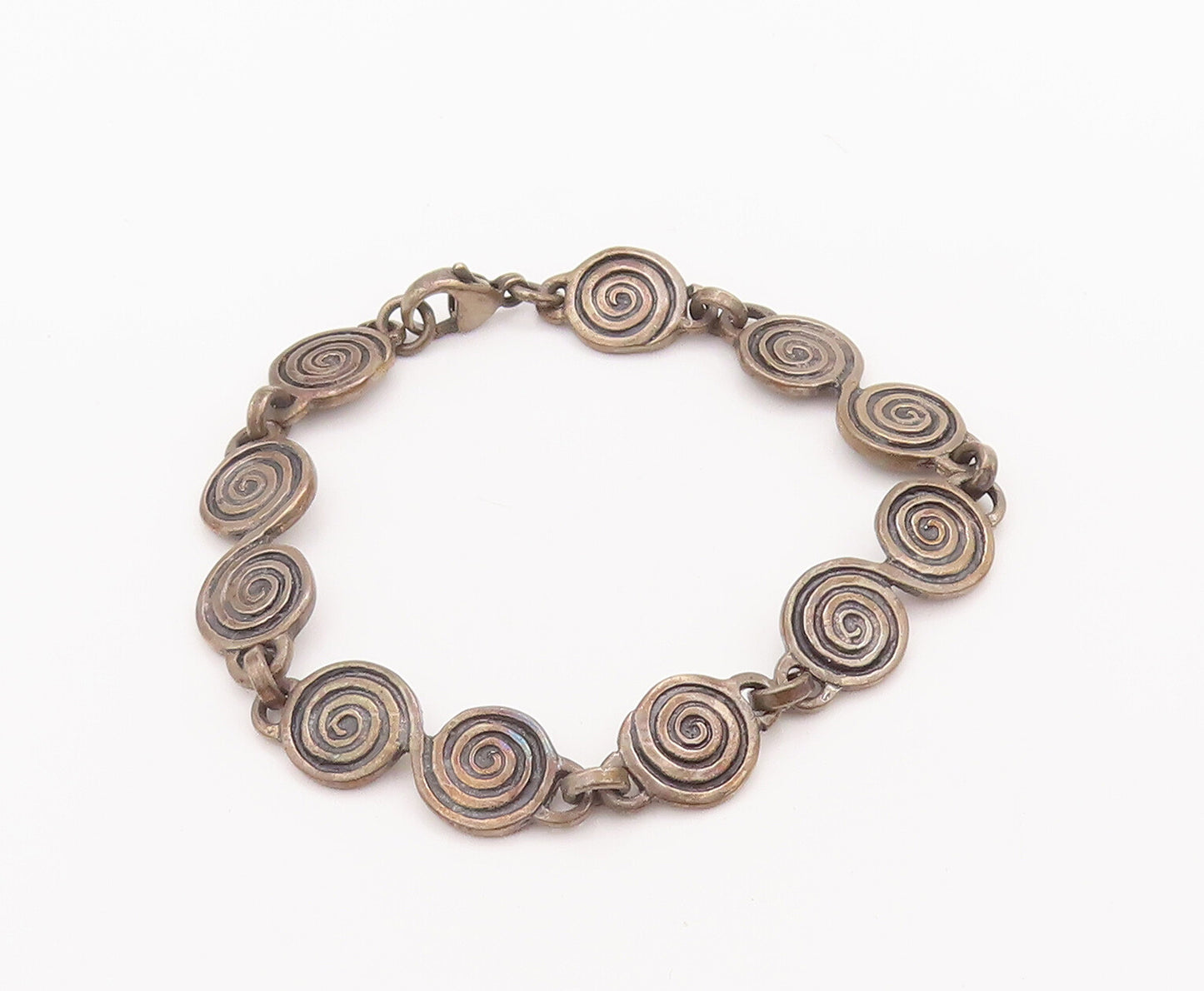 925 Sterling Silver Vintage Bracelet Solid Etched Spiral Linked Coils  BT10282