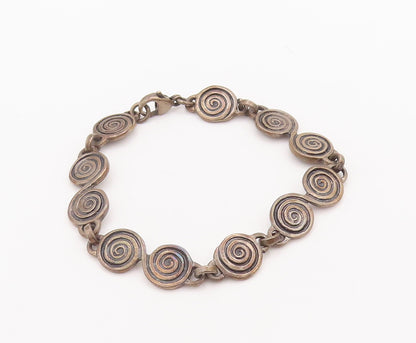 925 Sterling Silver Vintage Bracelet Solid Etched Spiral Linked Coils  BT10282