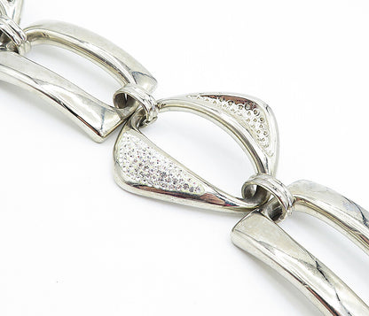 925 Sterling Silver  Vintage Crystal Encrusted Large Chain Bracelet  BT1797