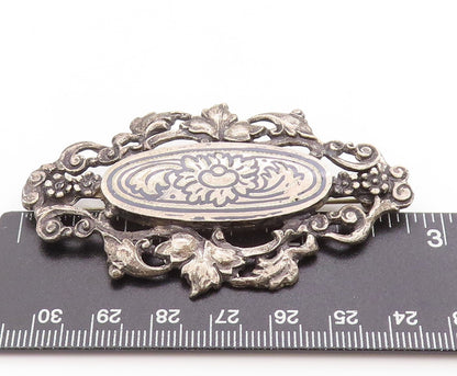 925 Sterling Silver Vintage Brooch Engraved Ornate Rose Floral Blossom  BP11893