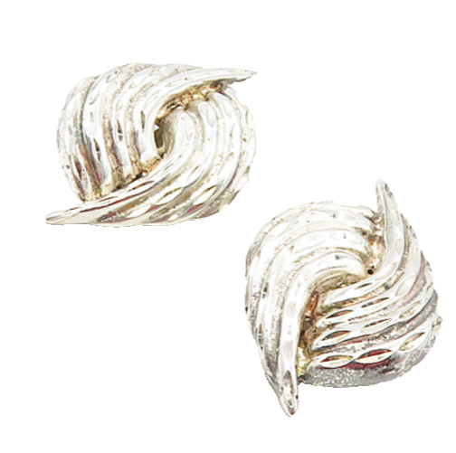925 Sterling Silver  Vintage Shiny Diamond Cut Non Pierce Earrings  EG4733