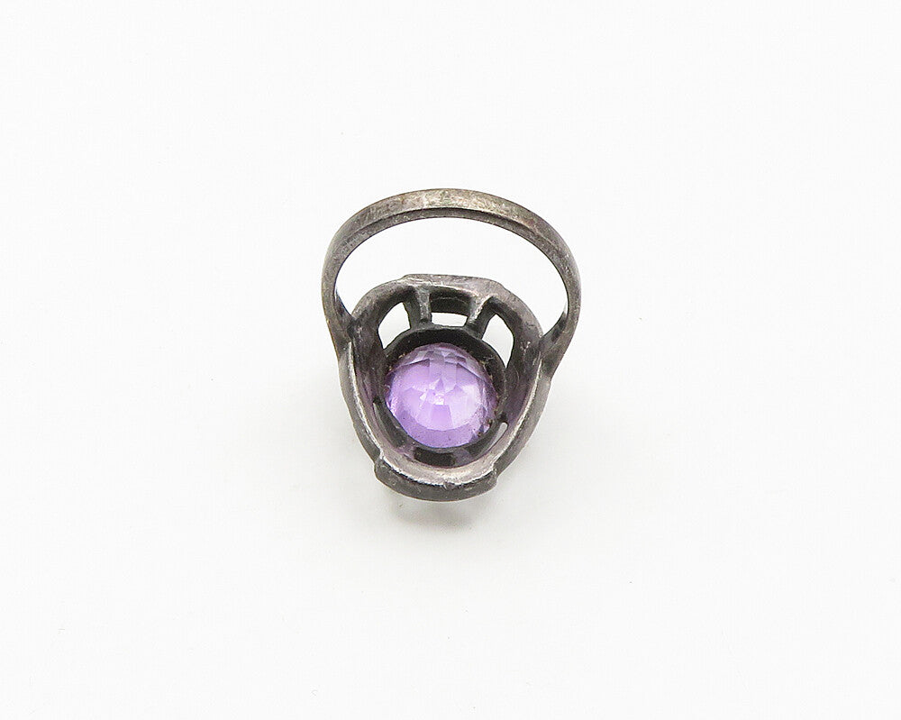 925 Sterling Silver  Vintage Victorian Amethyst Cocktail Ring Sz 7.5  RG18705