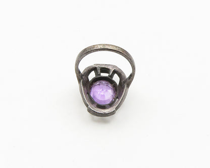 925 Sterling Silver  Vintage Victorian Amethyst Cocktail Ring Sz 7.5  RG18705