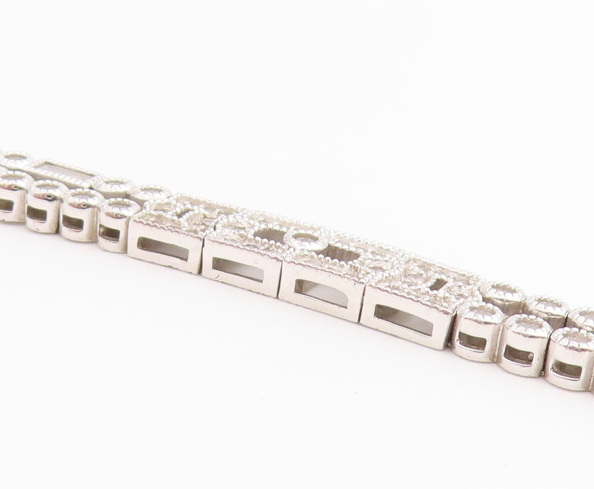 925 Sterling Silver Vintage Bracelet  Multi Shape CZ Double Strap Link  BT12225