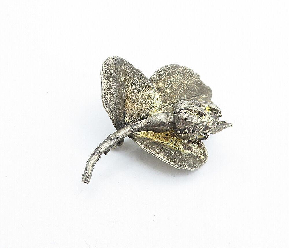 FLORA DANICA DENMARK 925 Silver  Vintage Sculpted Flower Brooch Pin  BP2667