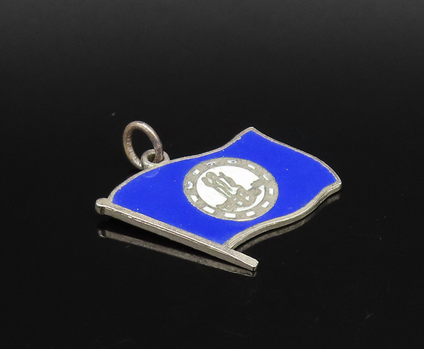 925 Silver  Vintage Kentucky State Seal Blue Enamel Flag Pendant  PT21836