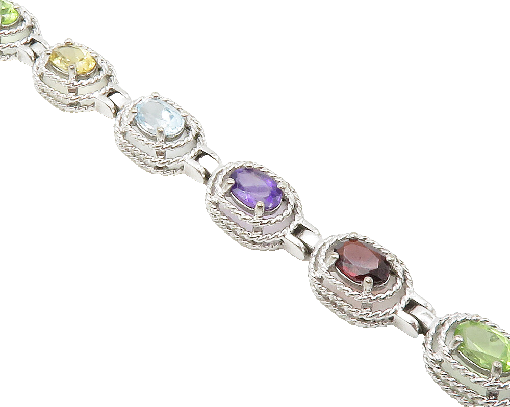 ROSS SIMON 925 Silver Amethyst Peridot & Multi Stone Chain Bracelet BT5594