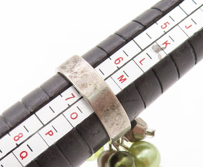 925 Sterling Silver Vintage Ring Pearls Peridot Topaz Cluster  Sz 7  RG31831