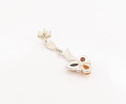 925 Sterling Silver Vintage Earrings Cabochon Honey Amber Flying Bee  EG13102