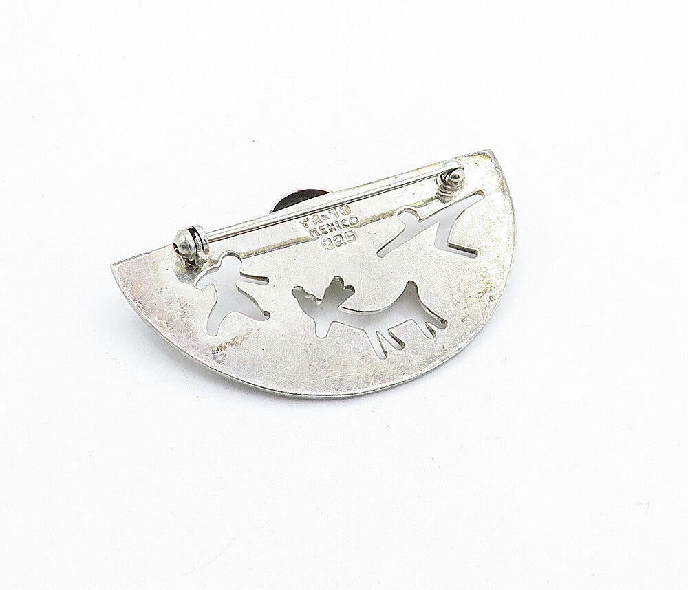 MEXICO 925 Sterling Silver  Vintage Cutout Reindeer Dome Brooch Pin  BP2392