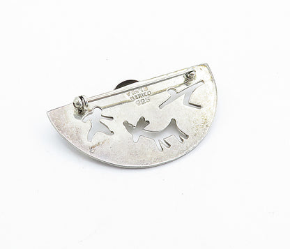 MEXICO 925 Sterling Silver  Vintage Cutout Reindeer Dome Brooch Pin  BP2392