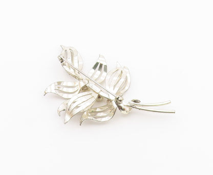 FORSTNER 925 Sterling Silver  Vintage Shiny Floral Leaves Brooch Pin  BP8328