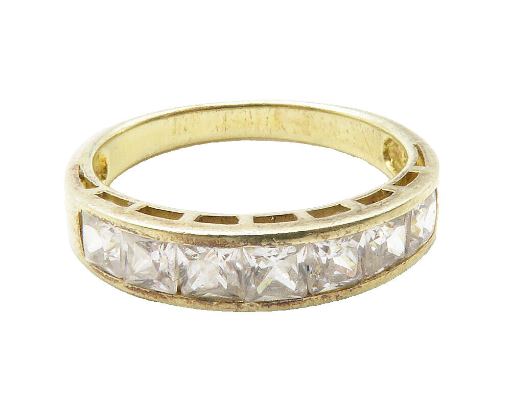 925 Sterling Silver  Cubic Zirconia Gold Plated Shiny Band Ring Sz 7  RG13266