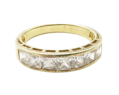925 Sterling Silver  Cubic Zirconia Gold Plated Shiny Band Ring Sz 7  RG13266