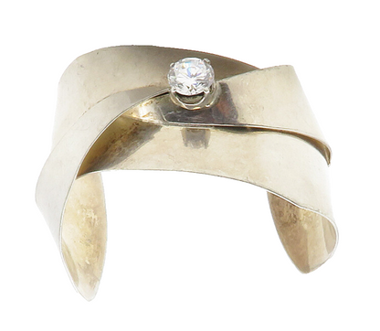 MEXICO 925 Sterling Silver Vintage Cubic Zirconia Modernist Cuff Bracelet BT5344