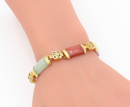 925 Sterling Silver Vintage Bracelet Gold Plated Gemstone Chinese Signs  BT11530