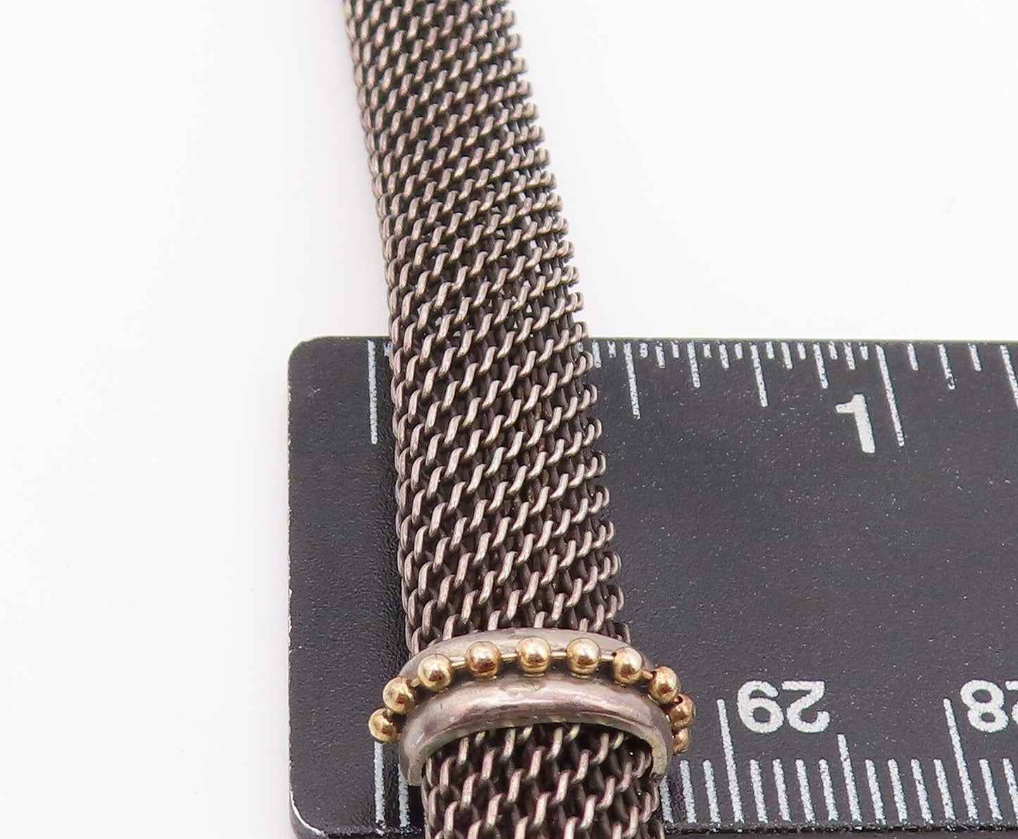 14k Gold 925 Sterling Silver Vintage Necklace Dark Tone Net Effect Cutout NE4437