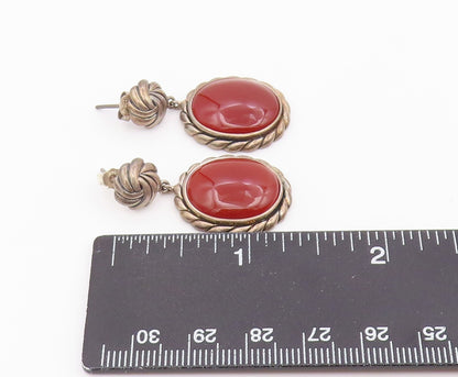 925 Sterling Silver Vintage Earrings Cabochon Carnelian Rope Edge Dangle EG14456