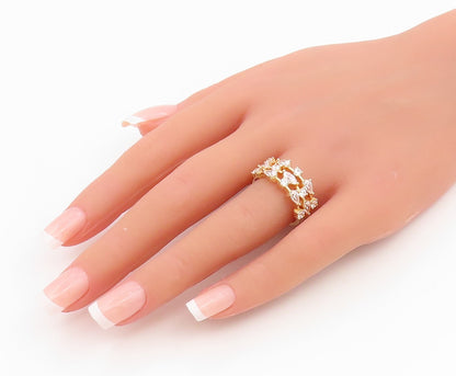 925 Sterling Silver Vintage Ring Gold Plated Multi Shape CZ  Band  Sz 8  RG34976