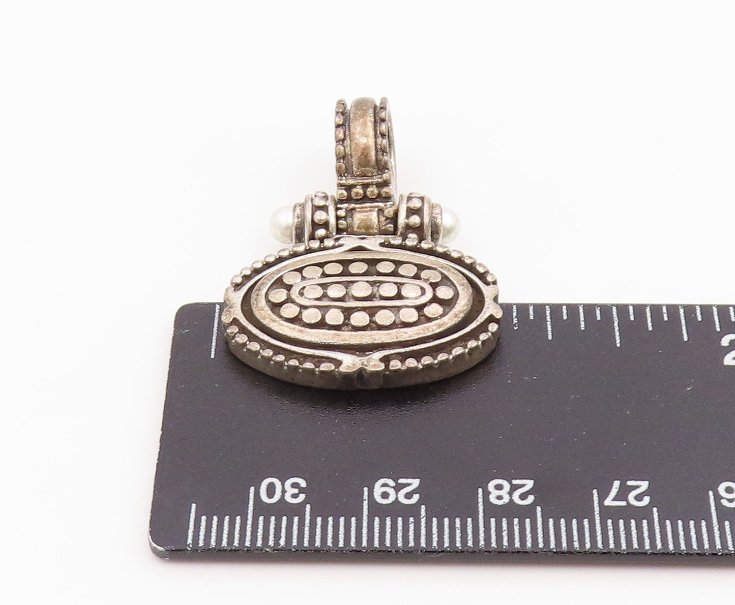 925 Sterling Silver Vintage Pendant Double Pearl Designer Beaded Charm  PT25952