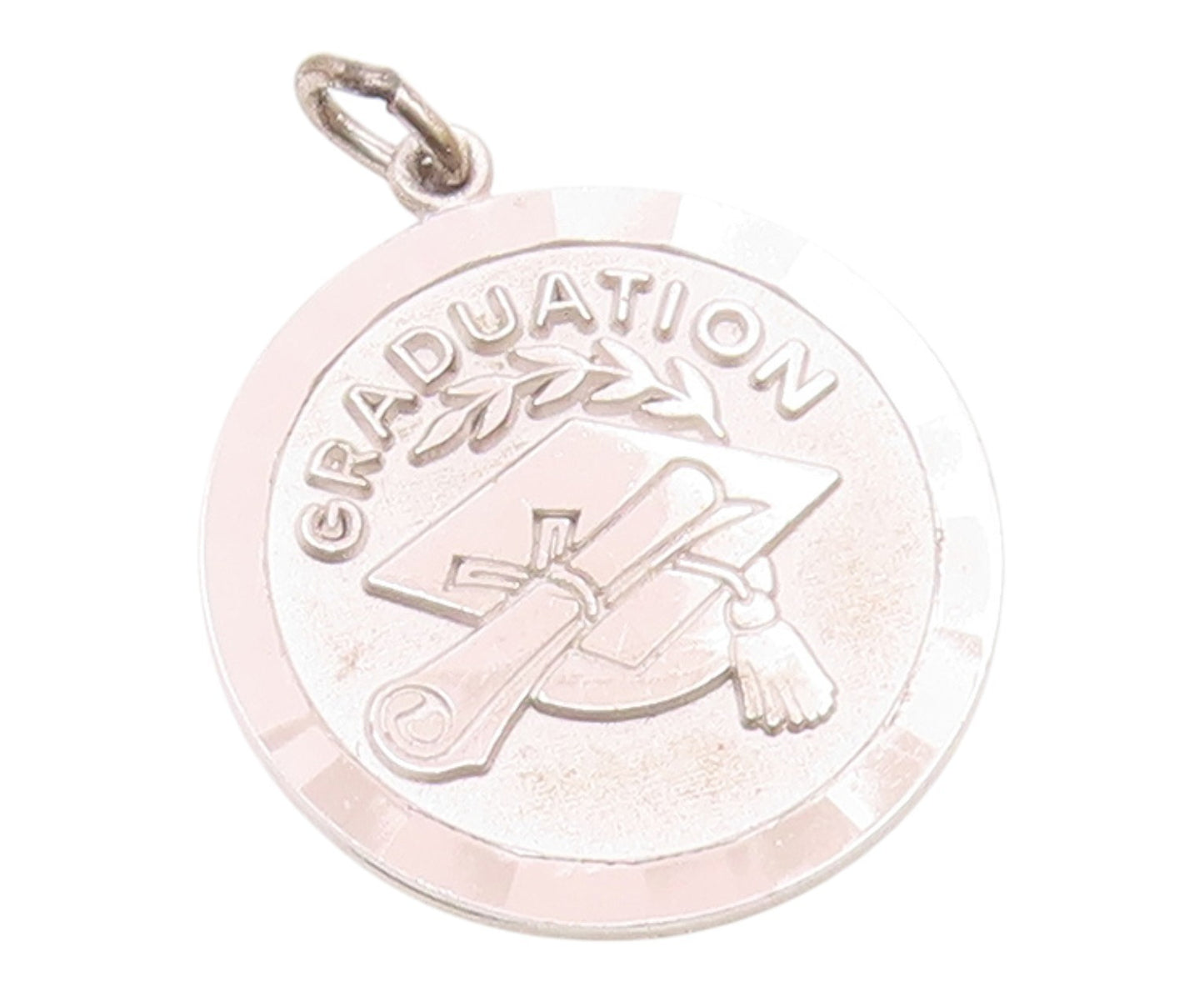 925 Sterling Silver  Vintage Hammered Border Graduation Medal Pendant  PT20914