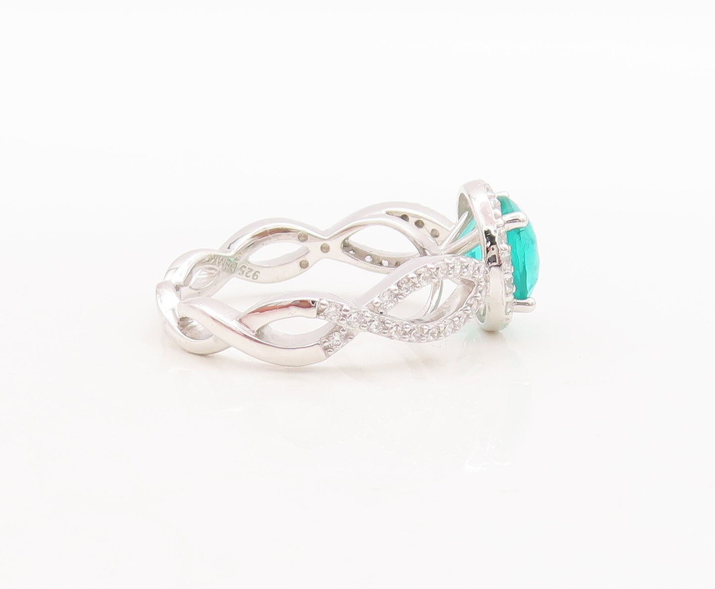 925 Sterling Silver Vintage Ring Designer Cutout Band Green CZ  Sz 7  RG29663