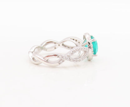 925 Sterling Silver Vintage Ring Designer Cutout Band Green CZ  Sz 7  RG29663