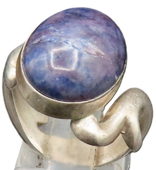 925 Sterling Silver  Vintage Cabochon Sodalite Swirl Bypass Ring Sz 7  RG25003