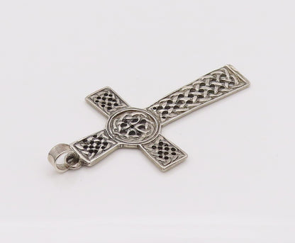 925 Sterling Silver  Vintage Braded Rope Carved Cross Pendant PT22147