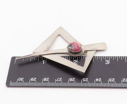 925 Sterling Silver Vintage Brooch Cabochon Gemstone Geometric Pin  BP12098