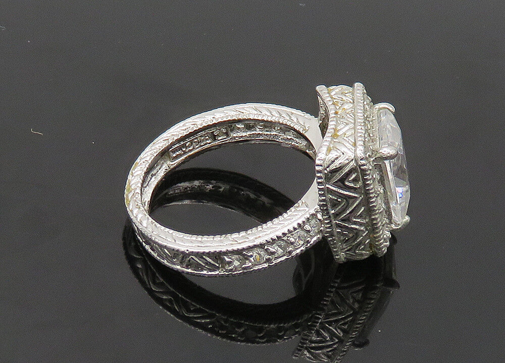 925 Sterling Silver  Vintage Shiny Cubic Zirconia Cocktail Ring Sz 10  RG20796