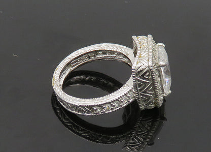 925 Sterling Silver  Vintage Shiny Cubic Zirconia Cocktail Ring Sz 10  RG20796
