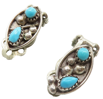SOUTHWESTERN 925 Silver Vintage Petite Turquoise Non Pierce Earrings EG6584
