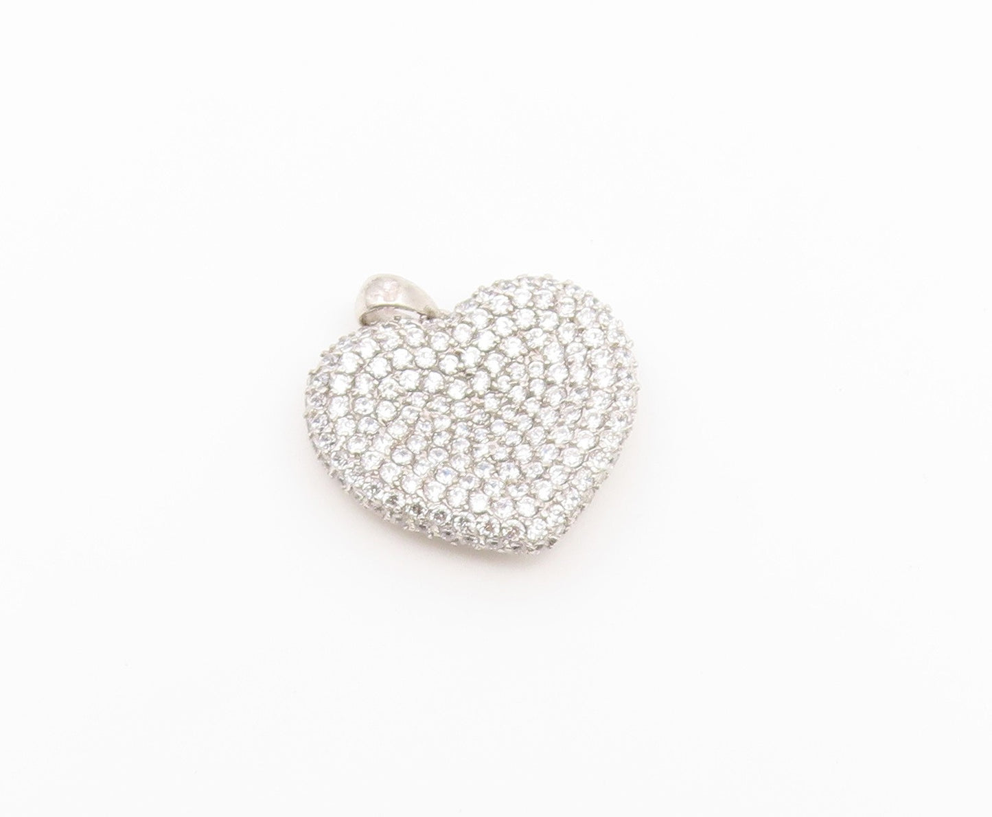 925 Sterling Silver Vintage Pendant Classic CZ Cluster Love Heart Charm  PT26644