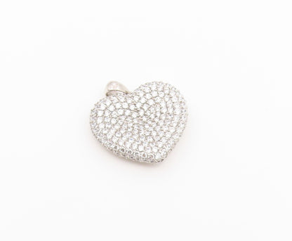 925 Sterling Silver Vintage Pendant Classic CZ Cluster Love Heart Charm  PT26644