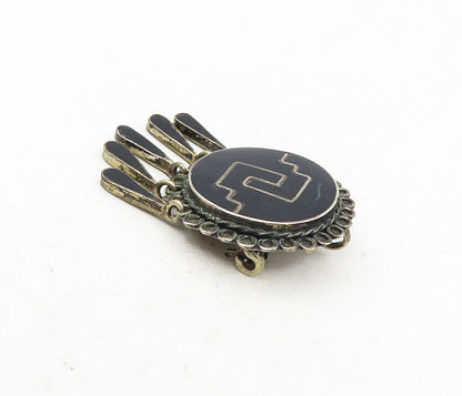 YM MEXICO 925 Sterling Silver  Vintage Black Onyx Dangling Brooch Pin  BP3402