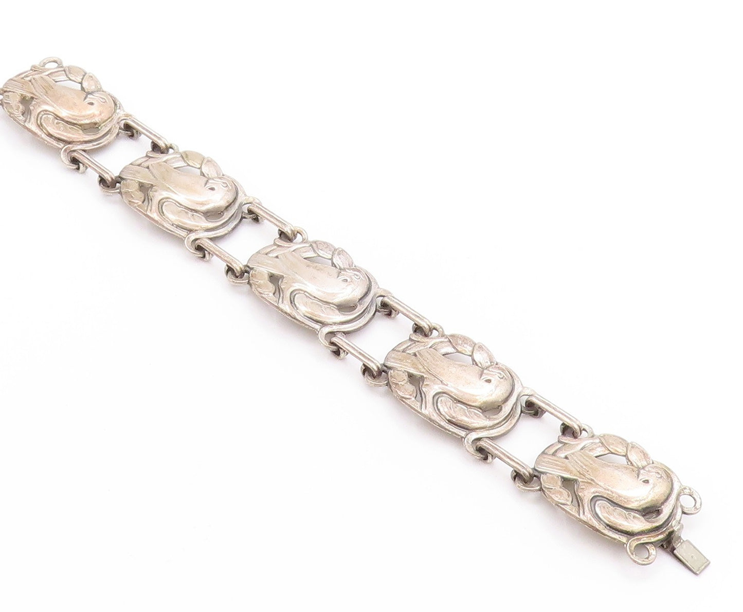 925 Sterling Silver Vintage Bracelet Antique Floral Cutout Parrot  BT11266