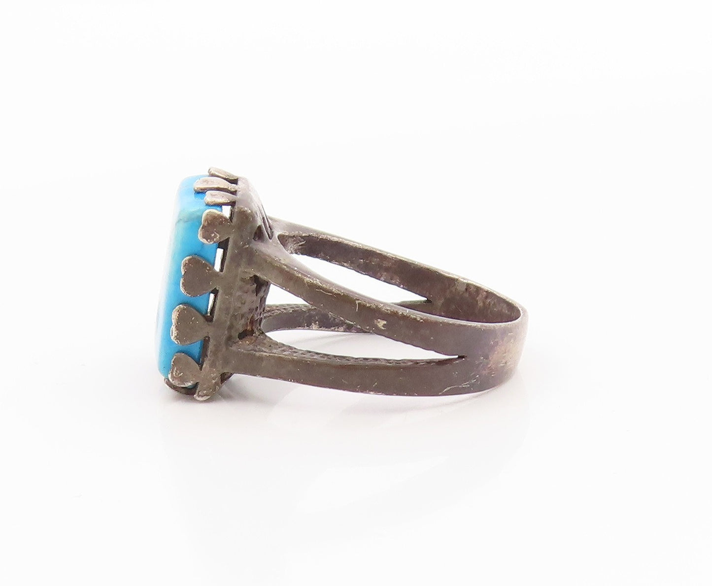 925 Sterling Silver Vintage Ring Rectangle Turquoise Split Band  Sz 6  RG36057