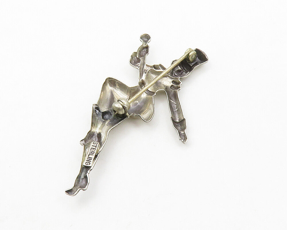 925 Sterling Silver  Vintage Shiny Petite Dancing Figure Brooch Pin  BP5222