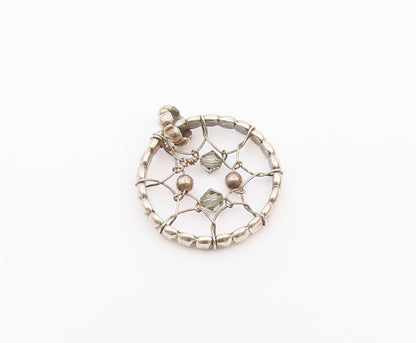 925 Sterling Silver  Vintage Wire Twist Beaded Detail Round Pendant  PT17339