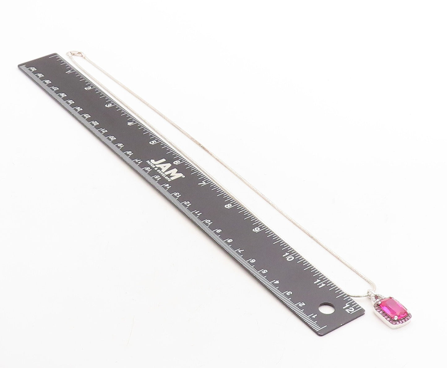 925 Sterling Silver  Prong Set Pink Topaz Shiny Snake Chain Necklace  NE1992