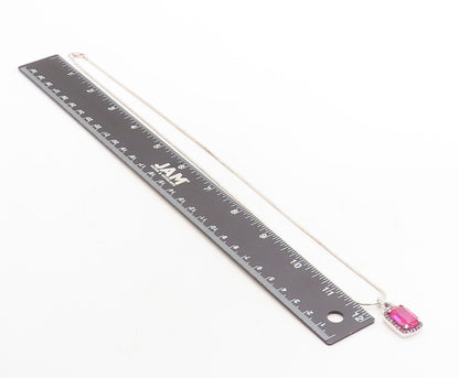925 Sterling Silver  Prong Set Pink Topaz Shiny Snake Chain Necklace  NE1992